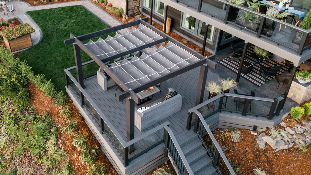 Trex Pergola Vision with retractable shade canopies HGTV Dream Home 2018