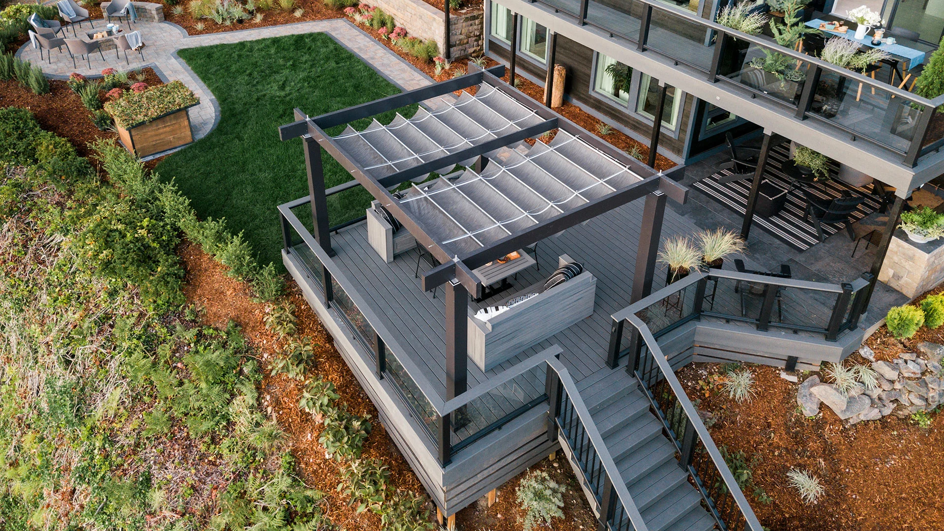 Trex Pergola Vision with retractable canopy HGTV Dream Home